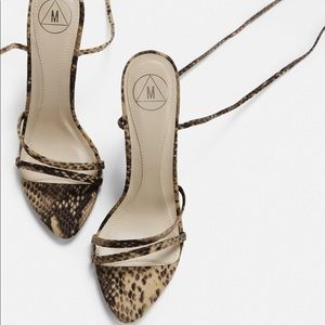 Missguided Snake Faux Suede Lace Up Heels